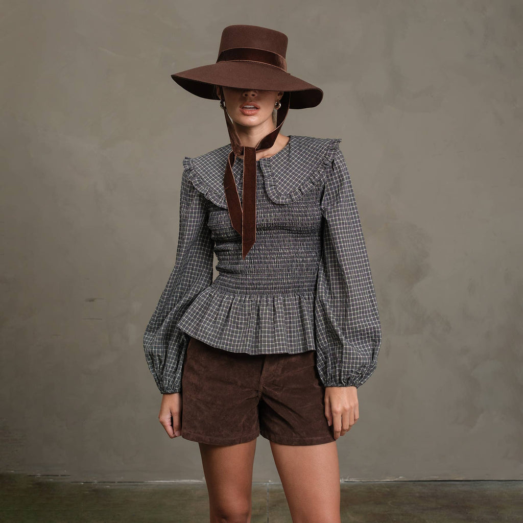 Plaid Smocked Peplum Blouse