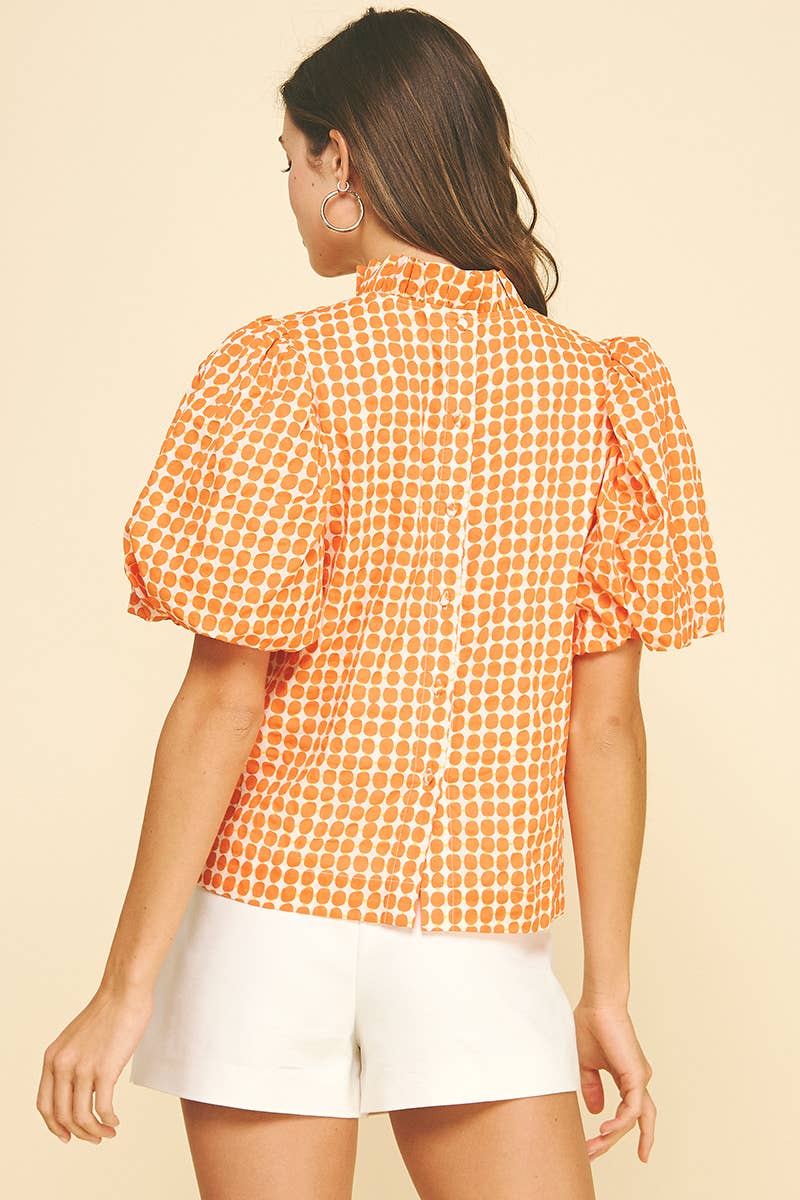POLKA DOT BLOUSE TOP WITH BUTTON DETAIL