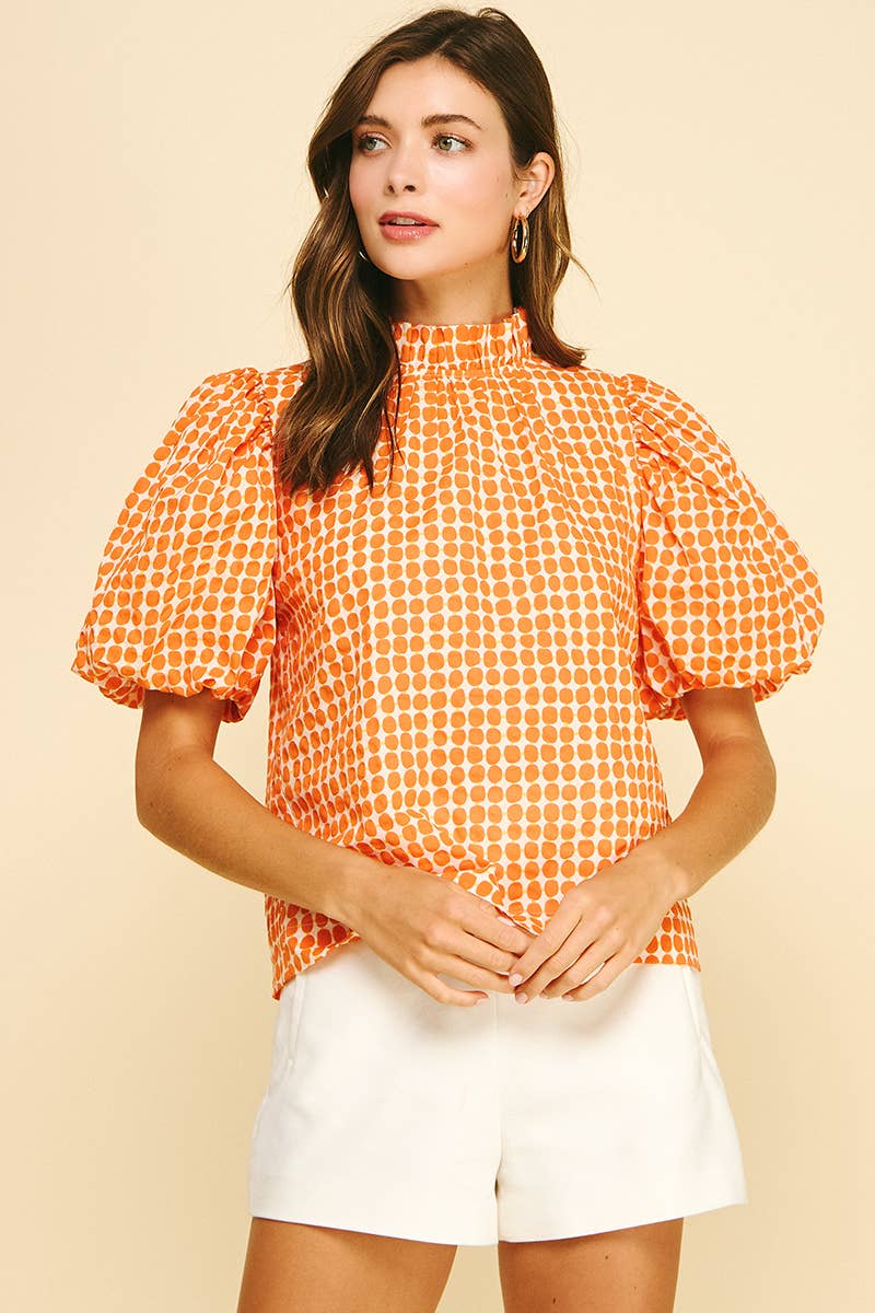 POLKA DOT BLOUSE TOP WITH BUTTON DETAIL