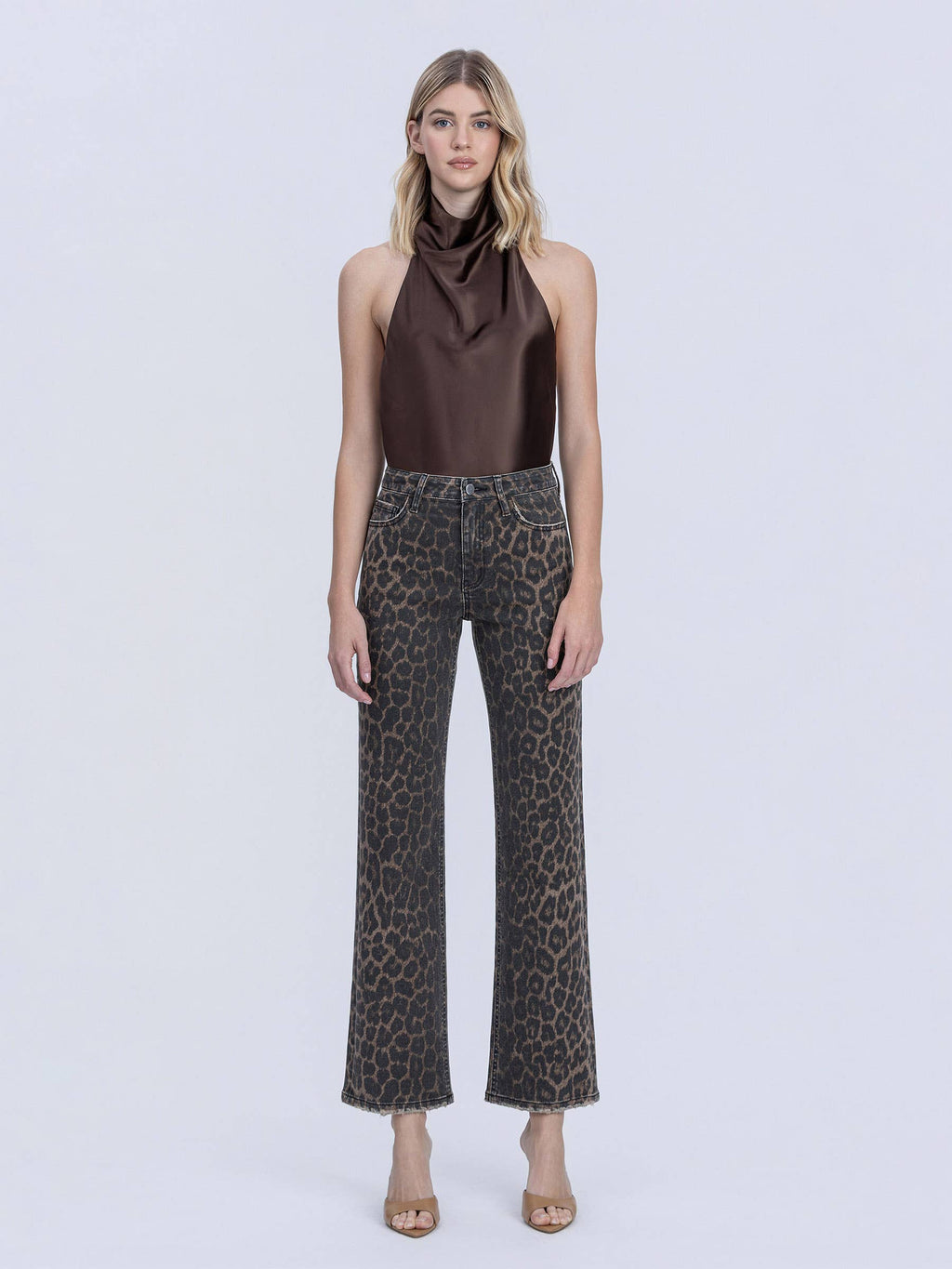 Leopard High Rise Slim Wide Jeans