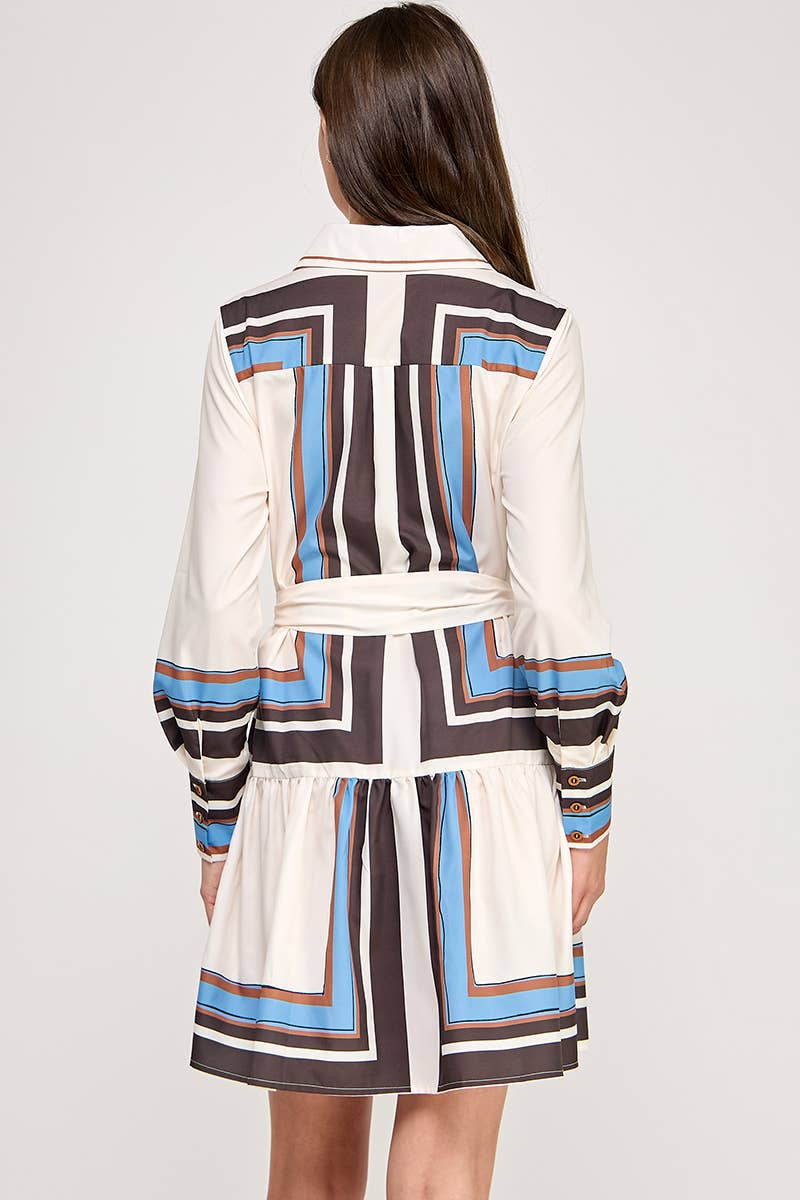 Striped Button-Down Belted Mini Dress