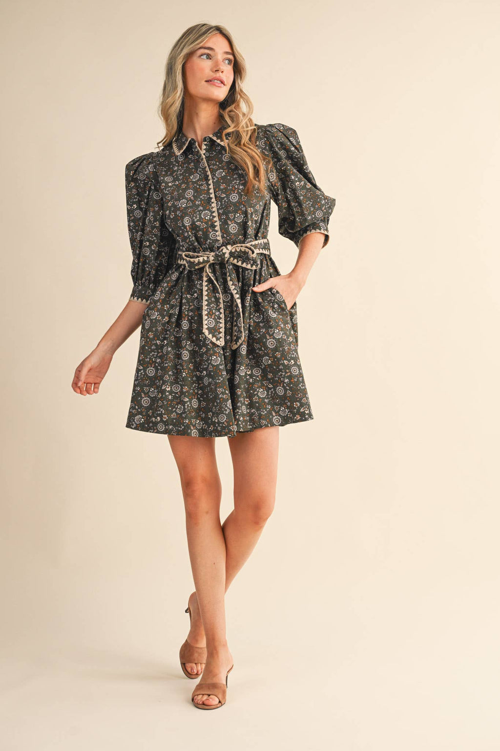 Vintage Inspired Puff Sleeve Mini Dress