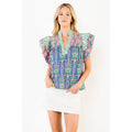 Flutter Sleeve Floral Pattern V-Neck Top