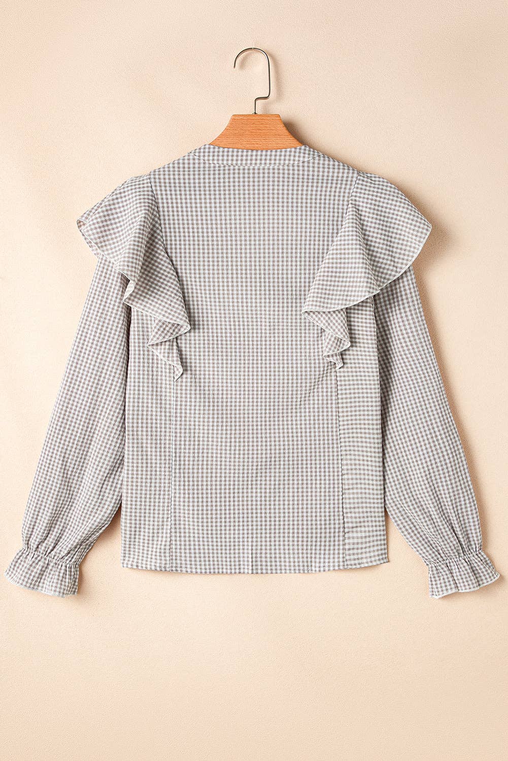 Ruffled Gingham Button-Up Blouse