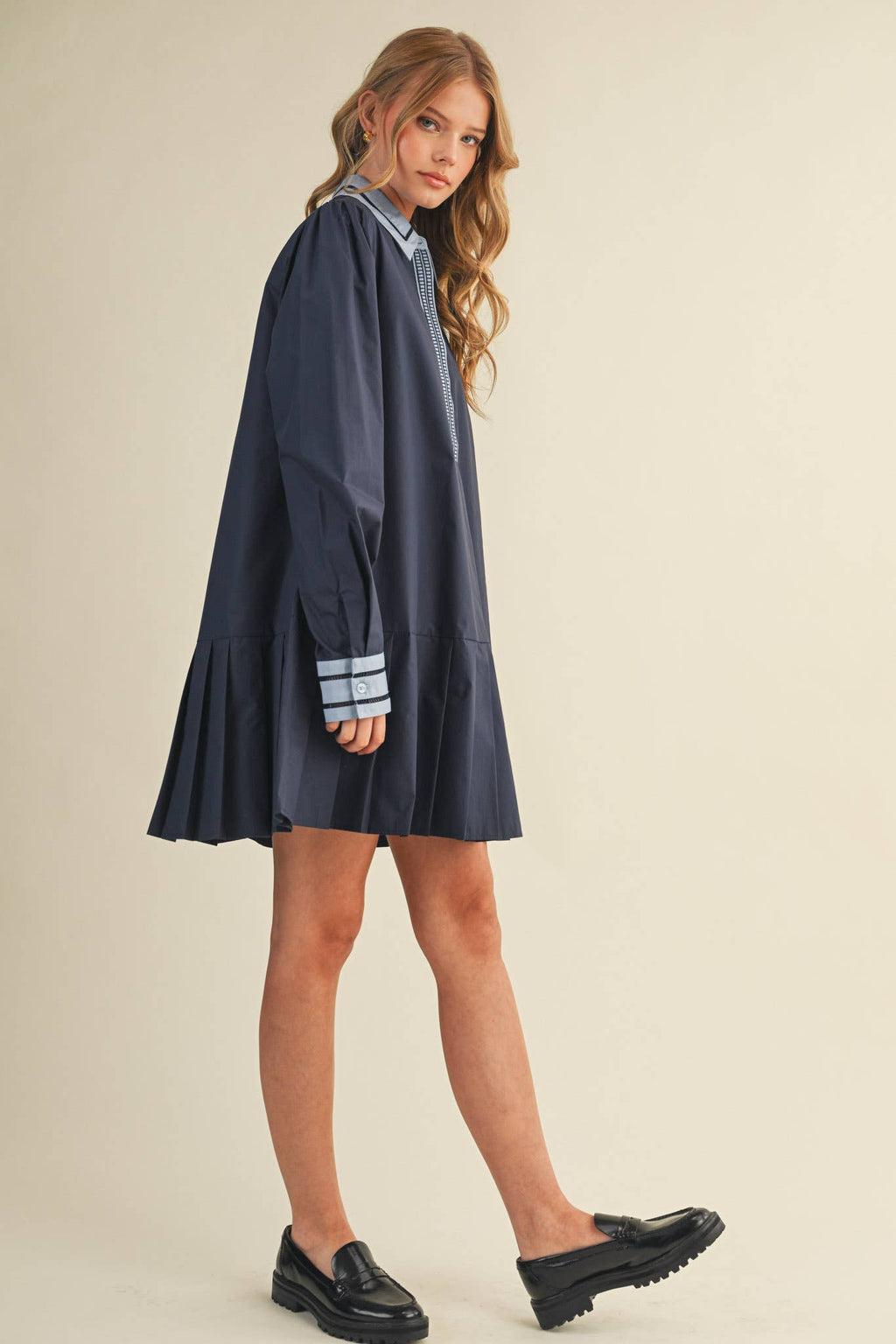 DROP WAIST PLEATED MINI DRESS MDR4384