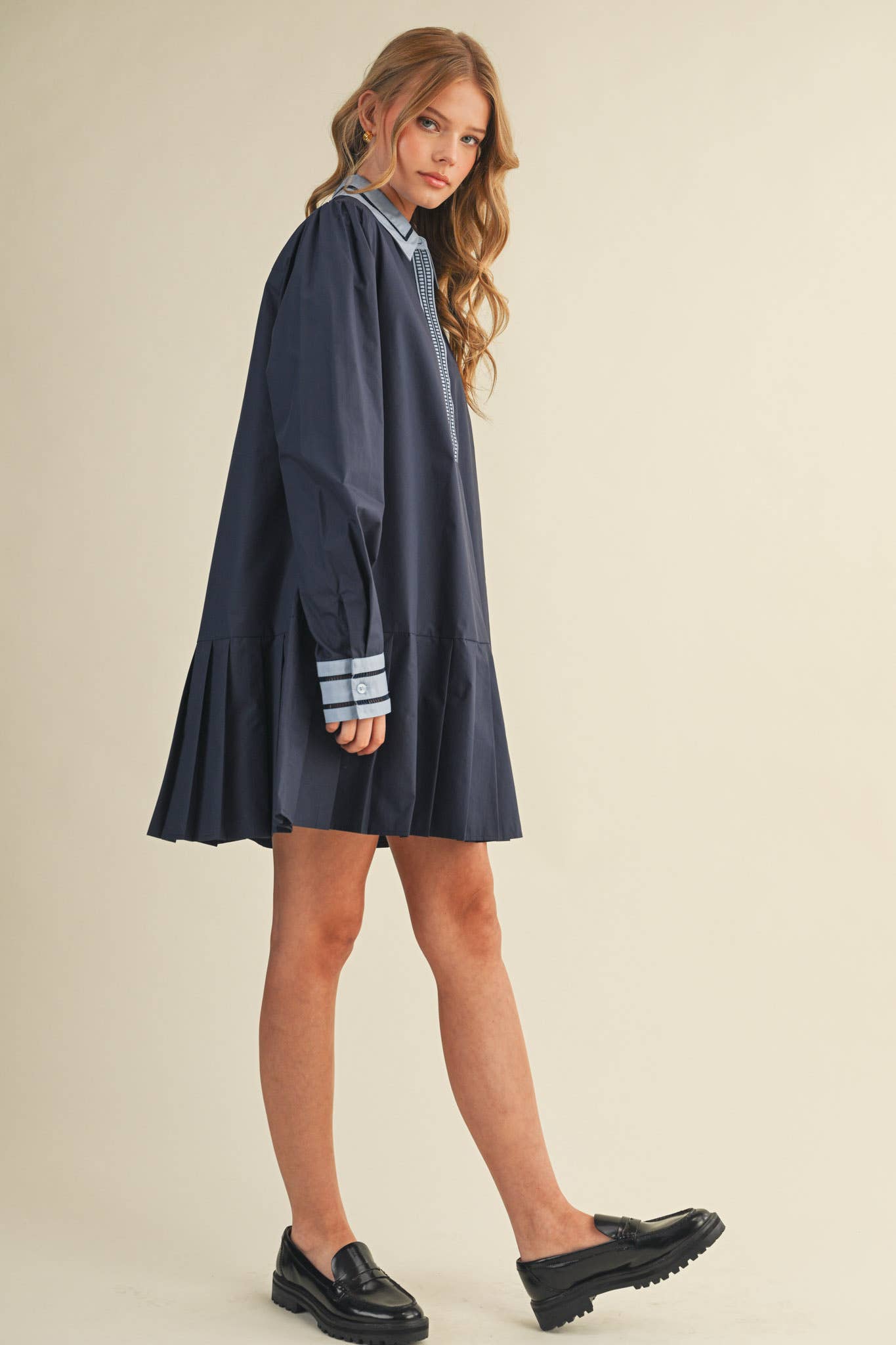 DROP WAIST PLEATED MINI DRESS MDR4384