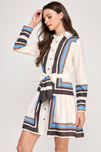 Striped Button-Down Belted Mini Dress