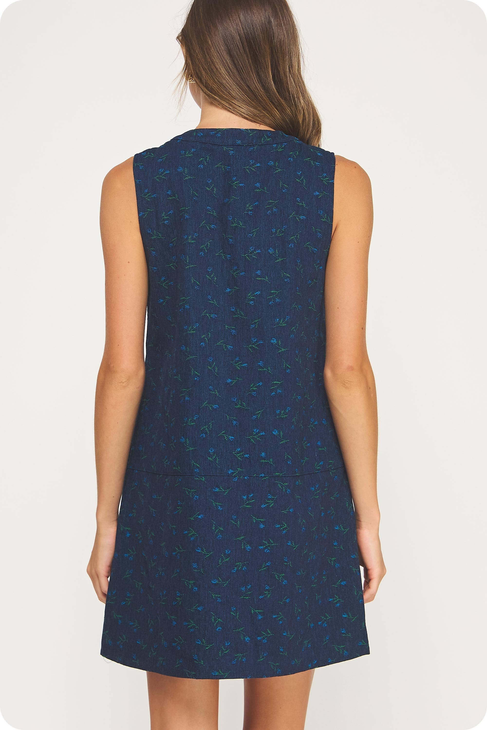 Floral Denim Sleeveless Mini Dress