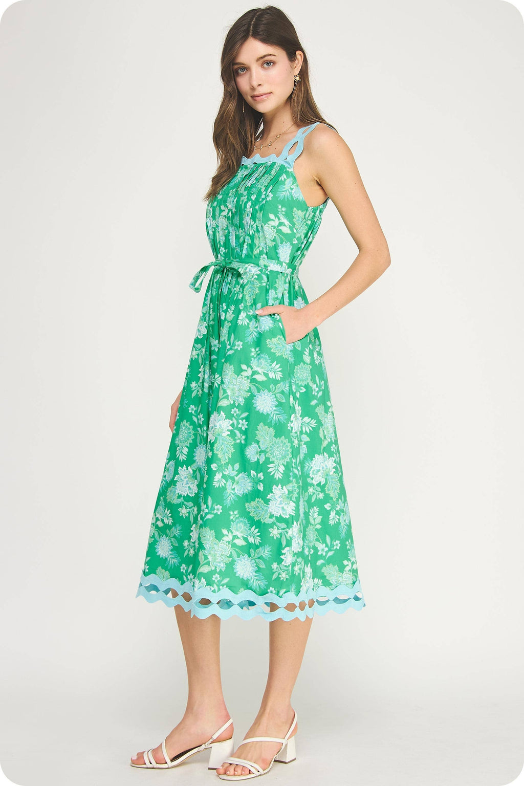 Botanical Garden Ric-Rac Pintuck Midi Dress