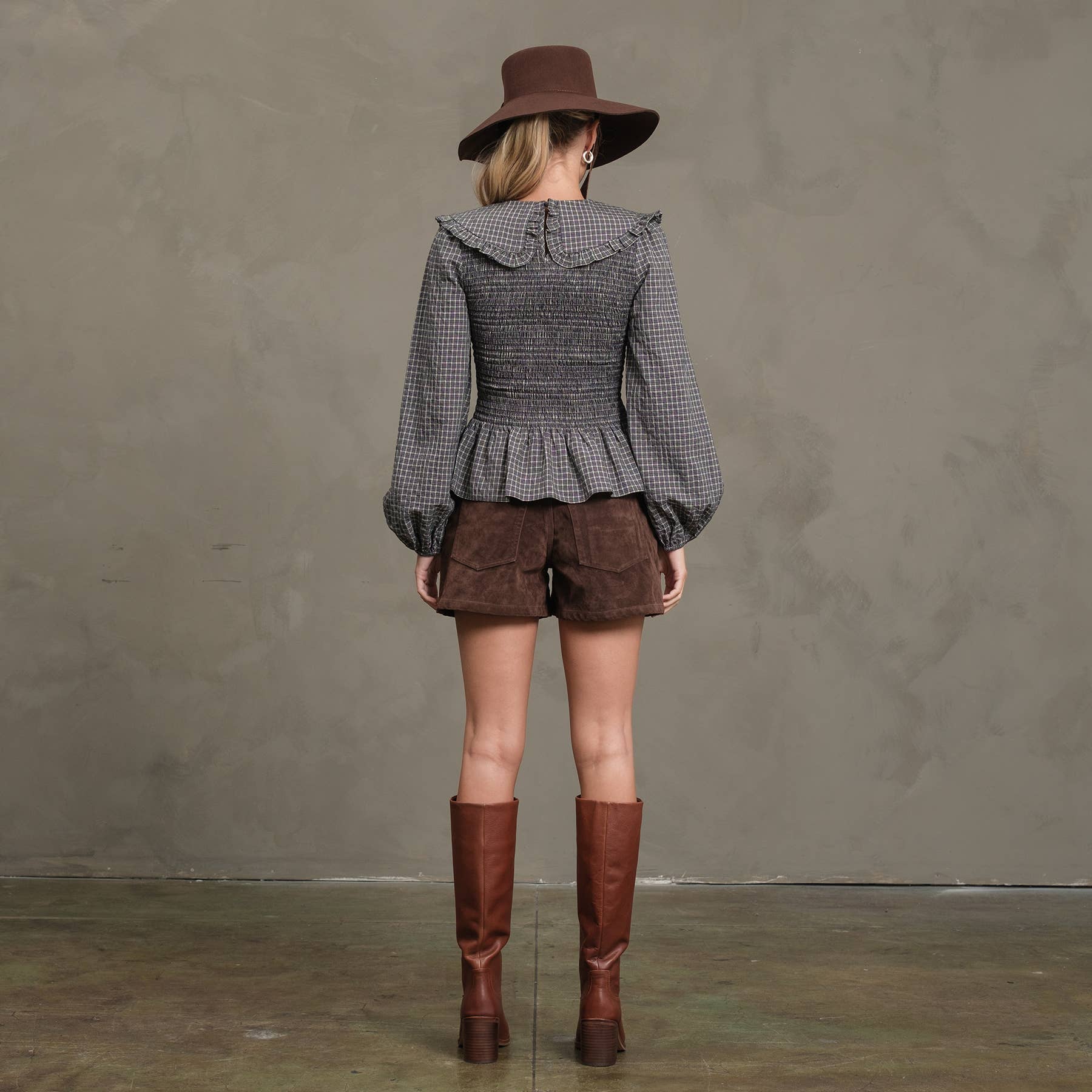 Plaid Smocked Peplum Blouse