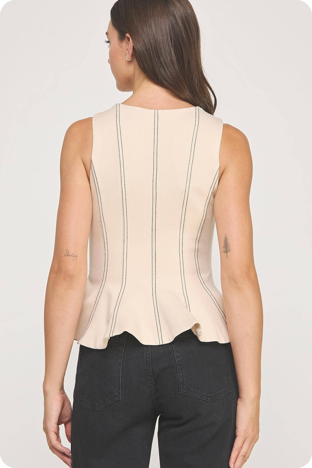 Top-Stitch Peplum Sleeveless Ponte Top