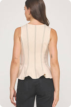Top-Stitch Peplum Sleeveless Ponte Top