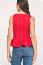Top-Stitch Peplum Sleeveless Ponte Top
