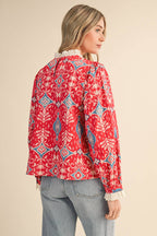 RUFFLE LACE TRIM MOCK NECK TOP MTP4294