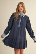 DROP WAIST PLEATED MINI DRESS MDR4384