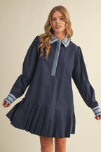 DROP WAIST PLEATED MINI DRESS MDR4384