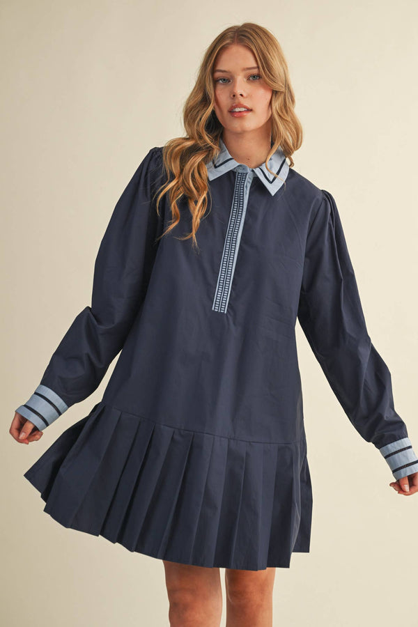 DROP WAIST PLEATED MINI DRESS MDR4384