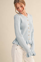 RUFFLE HEM RIBBED KNIT SWEATER