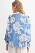 Sky Blue Floral Button-Up Blouse