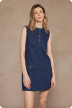 Floral Denim Sleeveless Mini Dress