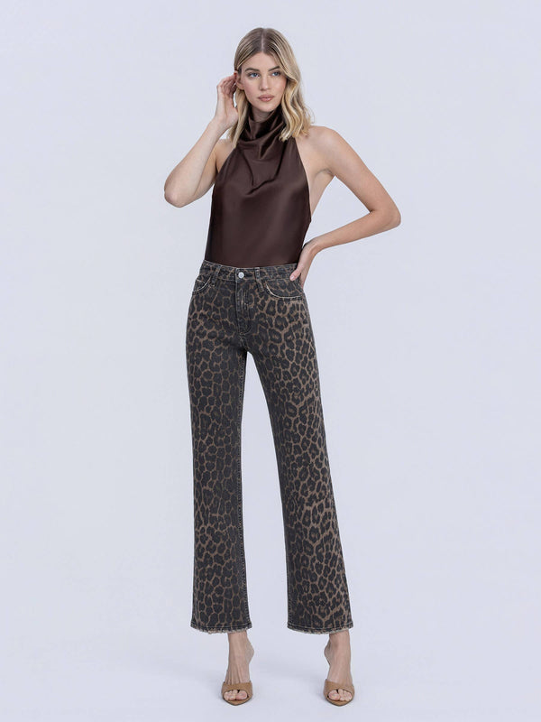 Leopard High Rise Slim Wide Jeans