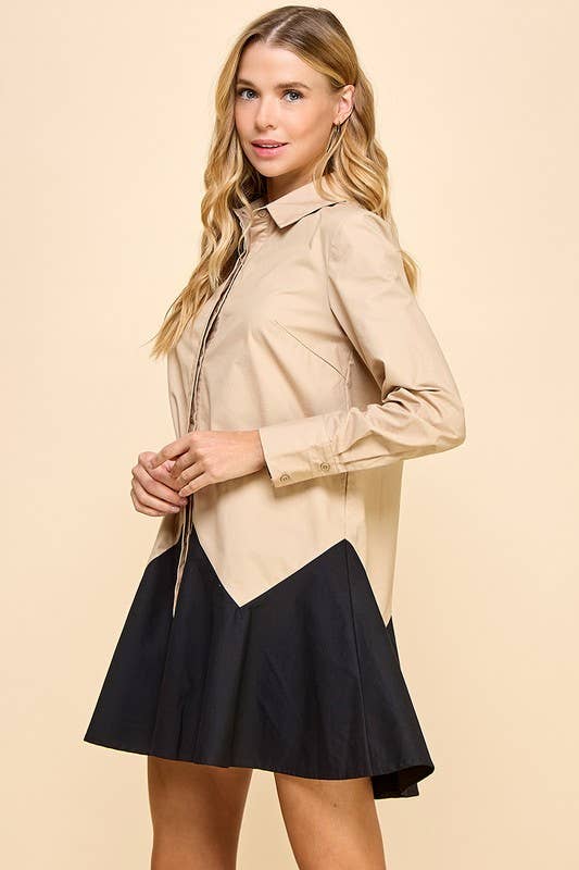Black and Crean Contrast Dress
