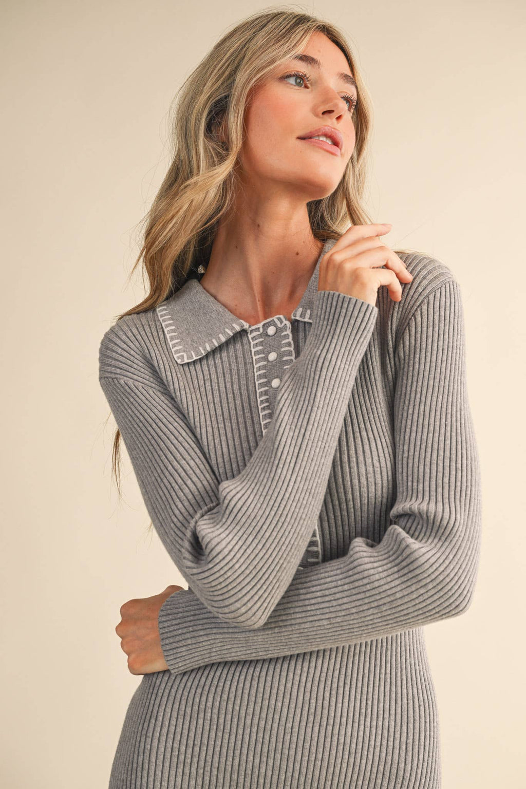 Collard Knit Midi Dress