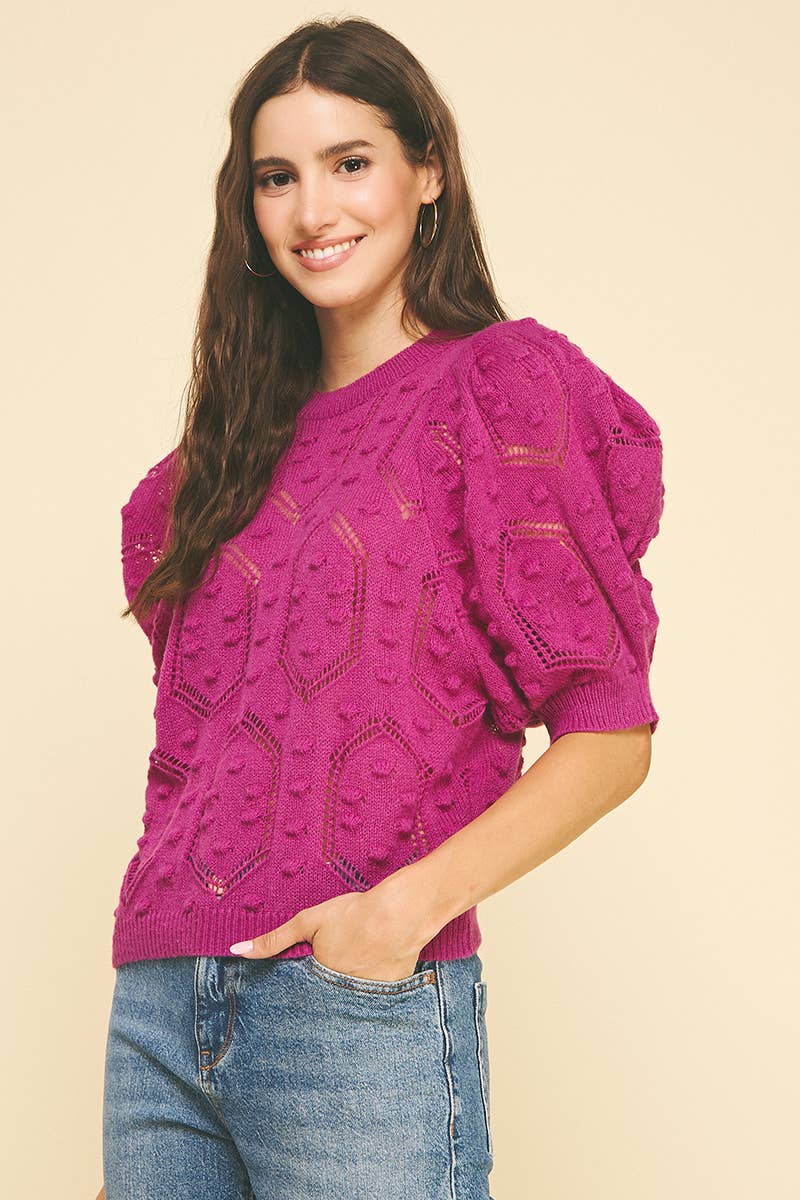 Fuchsia Popcorn Knit Sweater