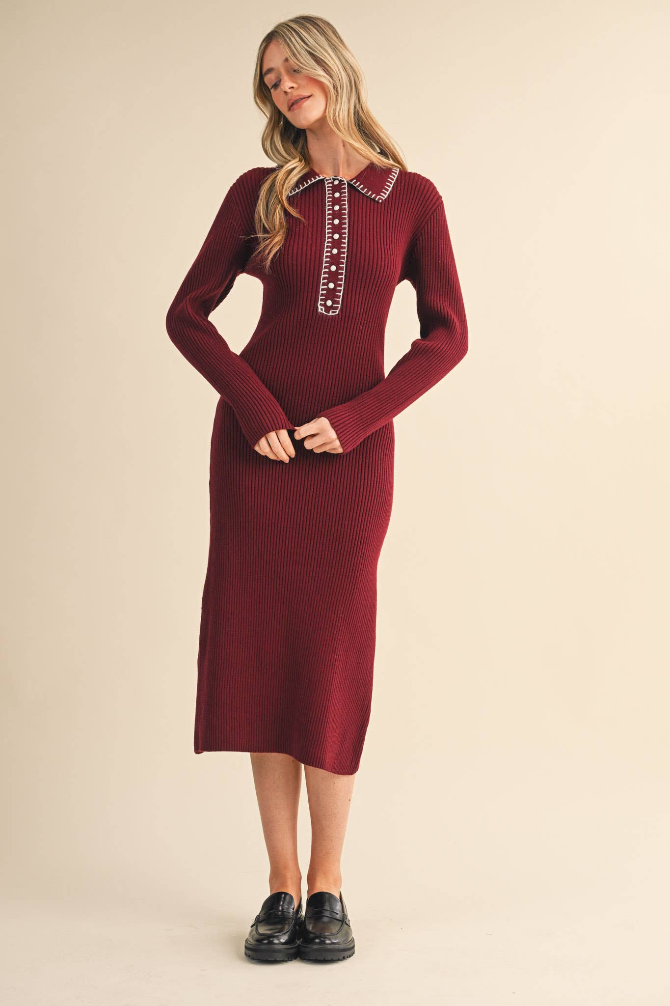 Collard Knit Midi Dress