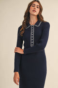 Collard Knit Midi Dress