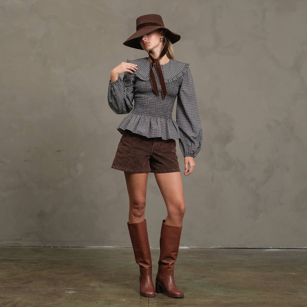 Plaid Smocked Peplum Blouse