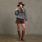 Plaid Smocked Peplum Blouse