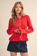 RUFFLE HEM RIBBED KNIT SWEATER