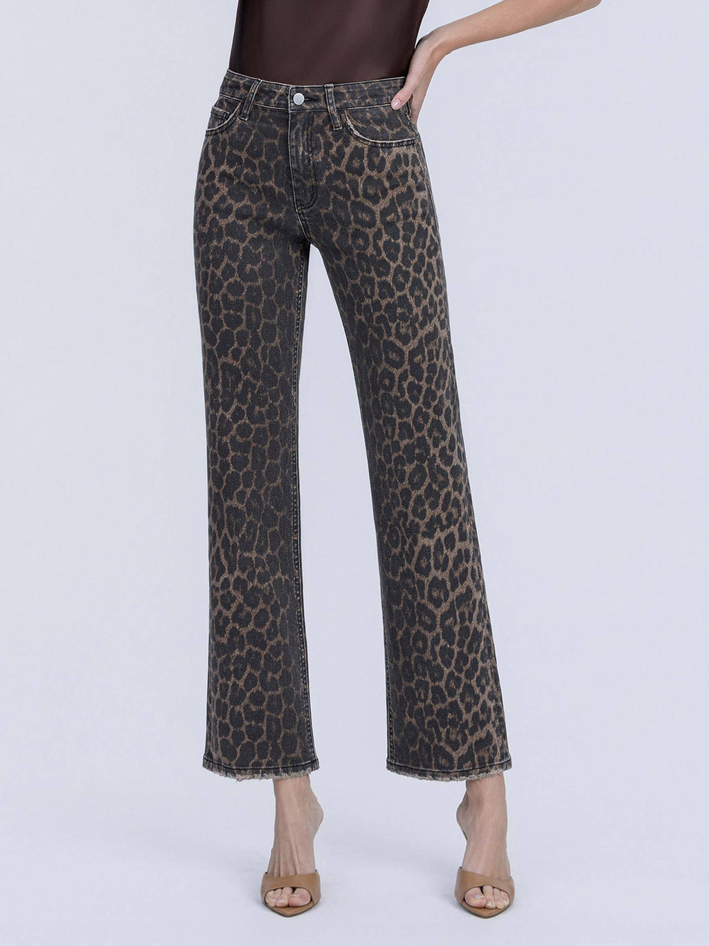 Leopard High Rise Slim Wide Jeans