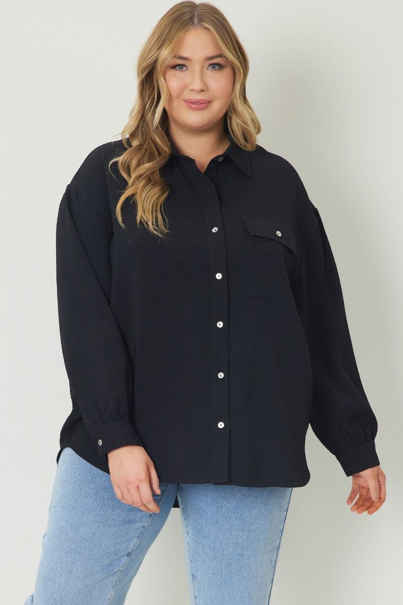 Textured Button-Up Shirt - Plus Size