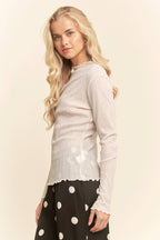 METALLIC RIBBED MOCK NECK MESH TOP