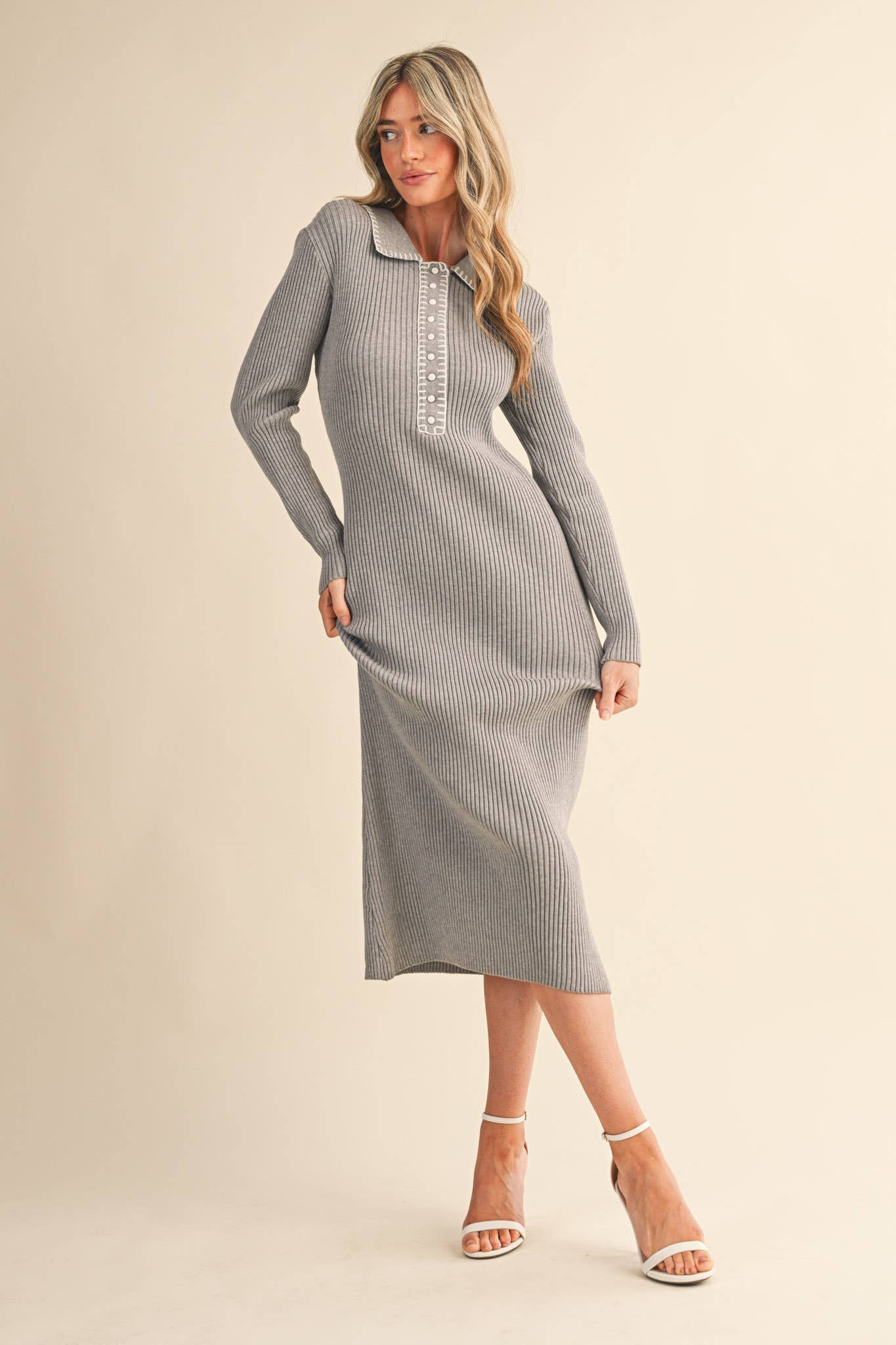 Collard Knit Midi Dress