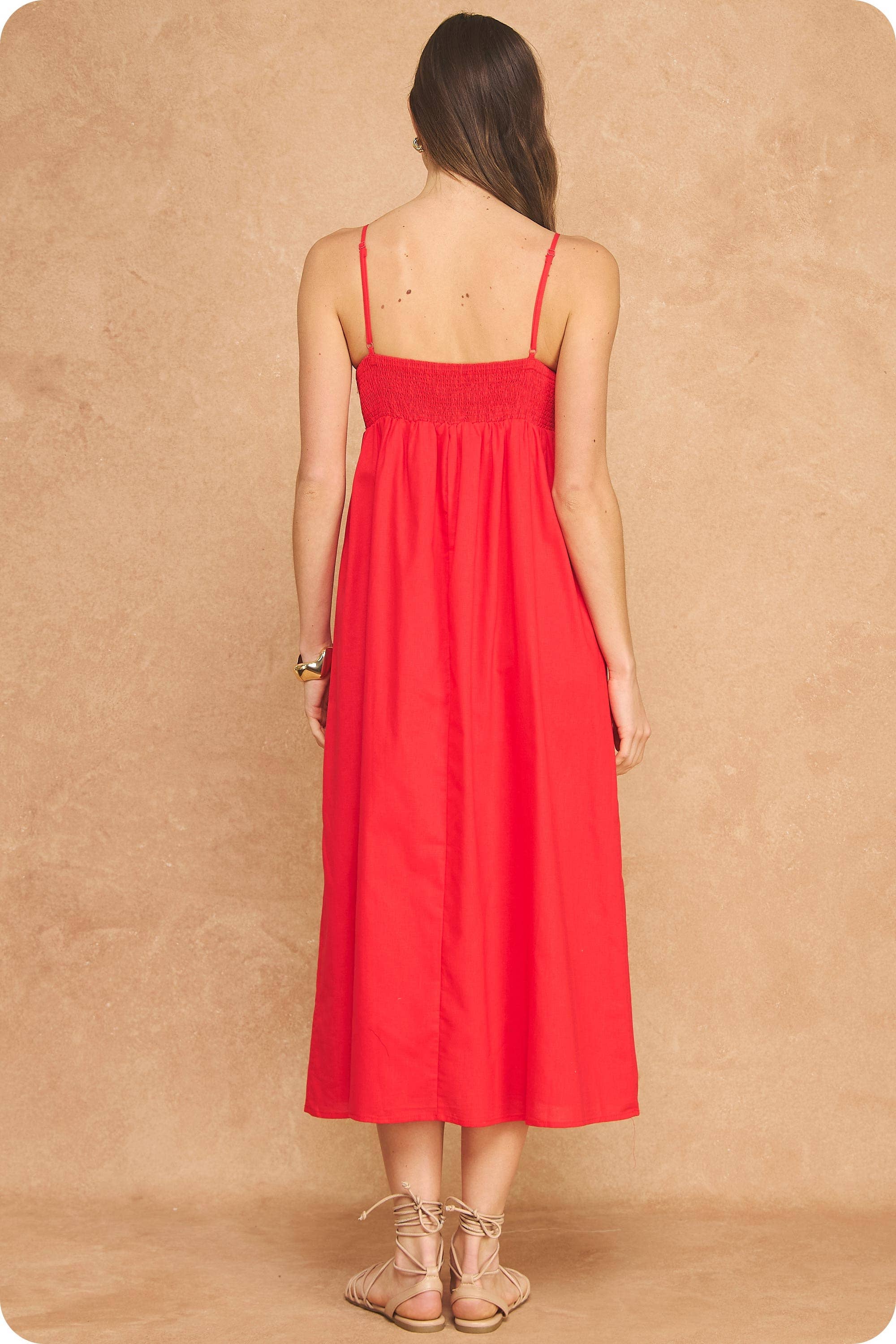 Top Stitch Bustier Linen Midi Dress