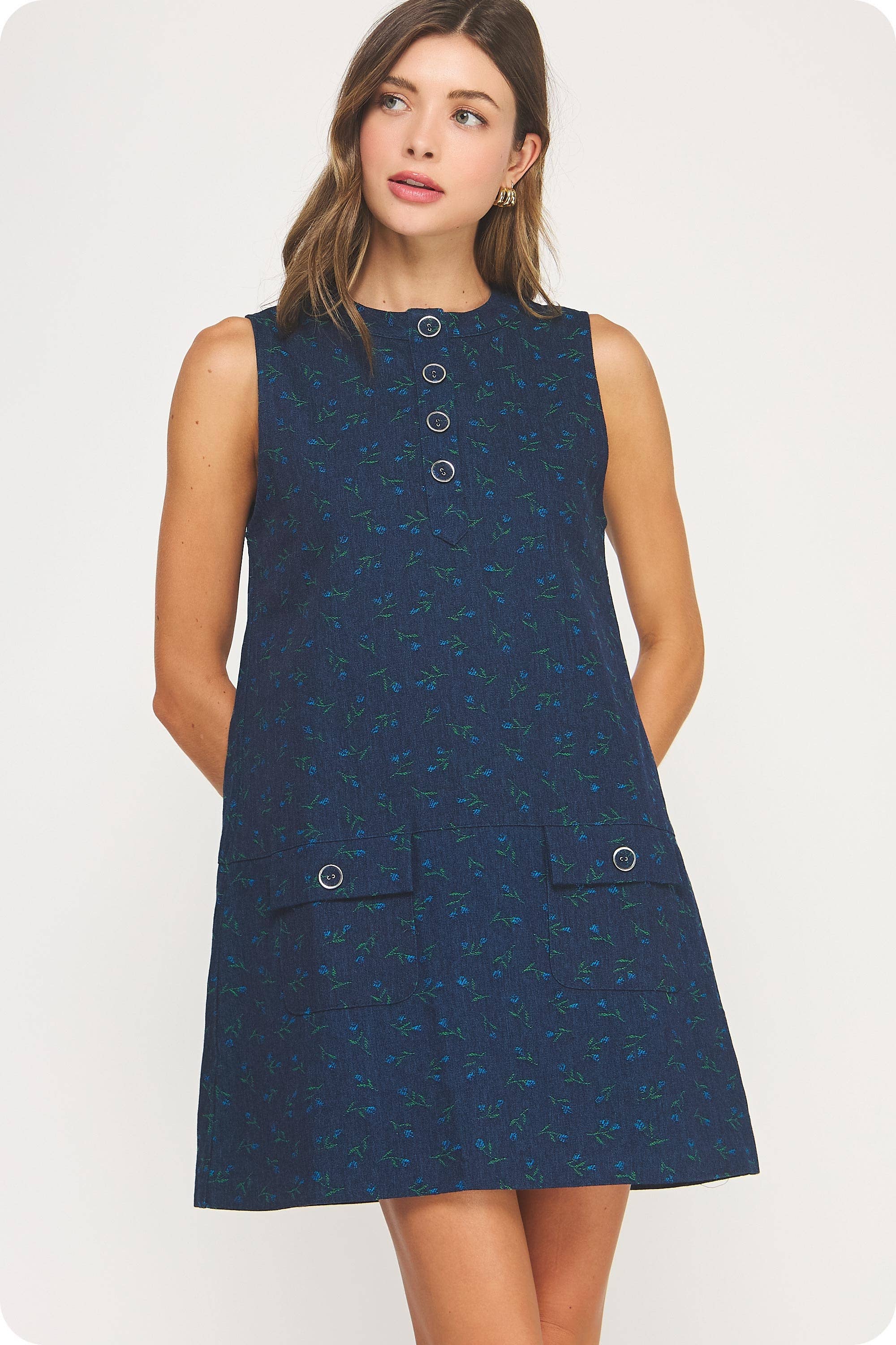 Floral Denim Sleeveless Mini Dress