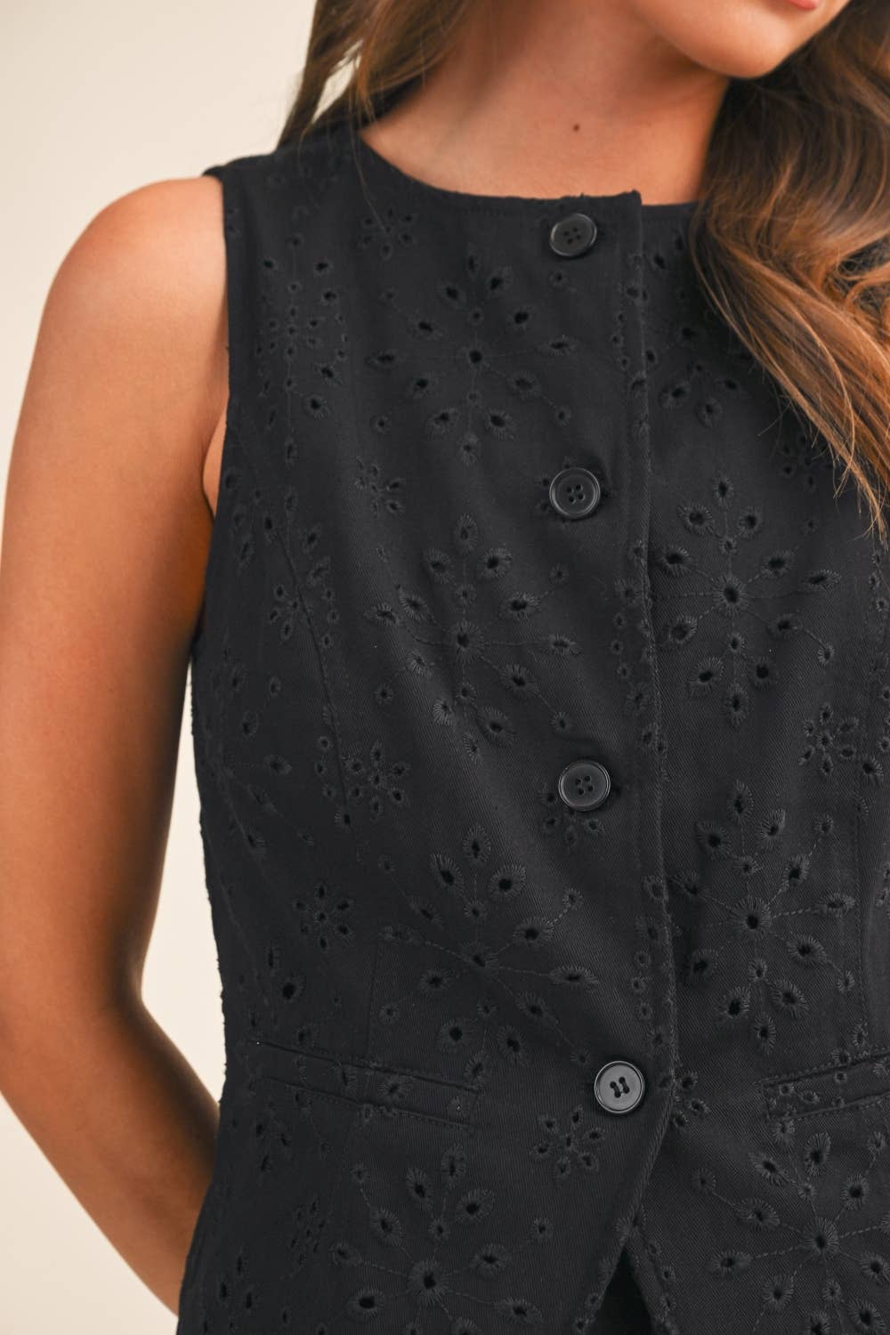 IST6276-A  TWILL EYELET VEST AND PANTS SET/FULLY LINED